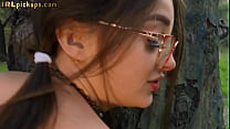 Pierced busty babe pussy stuffed in outdoor duo