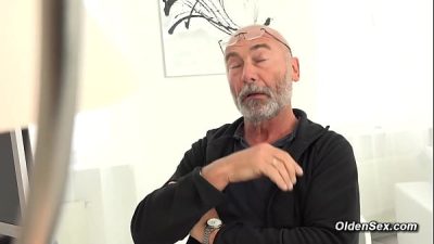 Blonde teen jerks and sucks cock to old grandpa